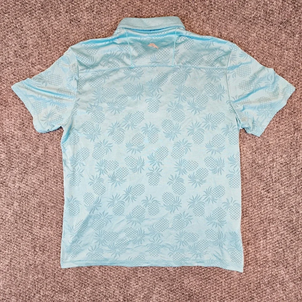 Tommy Bahama IslandZone Polo Shirt Mens Large Blue Pineapple Jacquard Golf L/G